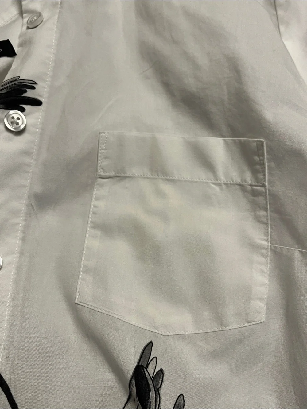 Talbots White Button-Down Shirt with Black Floral Print, medium, cotton - Picture 7 of 11